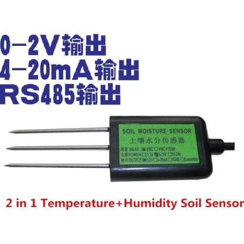 2pcs/lot 2 in 1 Temperature+Humidity Soil Sensor 0-2V 4-20MA RS485 Soil Moisture Sensor / Soil temperature and Humidity Sensor