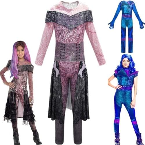 2019 Descendants 3 Halloween Costume for Kids Mals Dad Fortress anime Cosplay Carnival Party Clothes girl role Jumpsuits sets