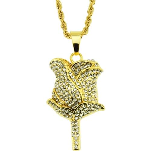 2020 Europe And America Hip Hop Trend Three-dimensional And Rose Shaped Pendant Hiphop Nightclub Dj Bar Jewelry Necklace