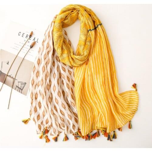 2021 Fashion Autumn Women Geometric Floral Tassel Viscose Scarf Lady Print Shawls and Wraps Soft Foulard Echarpe Muslim 180*90Cm