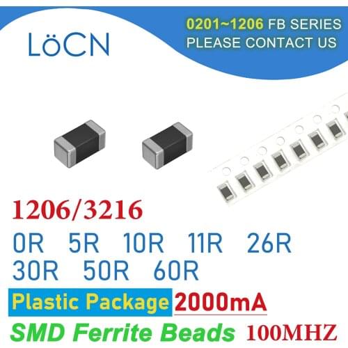 3000PCS 1206/3216 100MHZ 2A Plastic package SMD Ferrite Beads 0R 5R 10R 11R 26R 30R 50R 60R 25% 2000mA Chip Inductor Multilayer