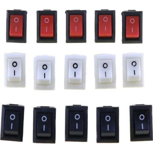5pcs Rocker Switch Push Button Mini Switch 250V 6A 125V 10A KCD1-101 2Pin Snap-in On/Off 21*15MM Black Red White