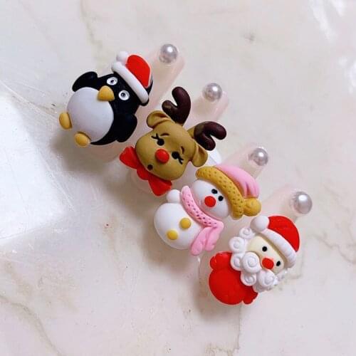 5pc Christmas Nail Art Big Decorations Santa Claus Snowman Resin DIY Nails Art 3D Nail Cute Cartoon Accessories Jewelry Tools