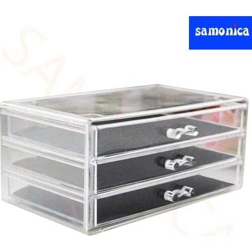 Acrylic Transparent Three Layers Drawers Makeup Organizer Holder Desktop Cosmetics Display Cabinet Lipstick Storage Box