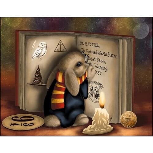 5D DIY Diamond Painting Cartoon Bunny Wearing Glasses Reading Book & Candle Landscape Cross Stitch 3D Embroidery Home Decor Y630