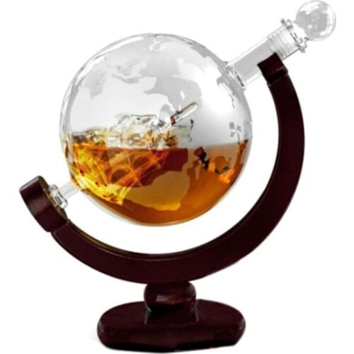 Globe Antique Whiskey Wine bottle Brandy Dispenser With Wood Stand Home Bar P15D