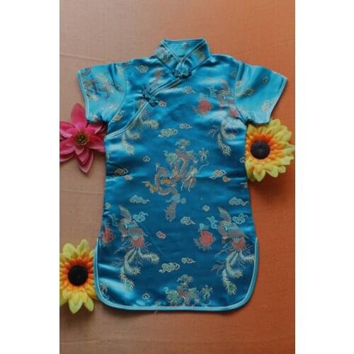 Chinese Traditional Costumes Cheongsams Hanfu Tight Dragon Phoenix Princess Girls Retro Dress Floral Kids Girls Satin Silk Dress