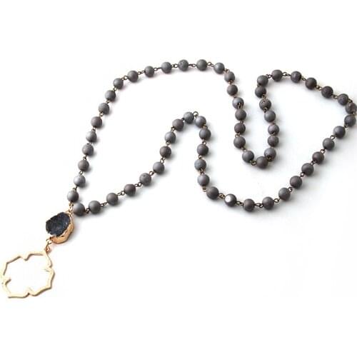 Free Shipping Natural Smile beads Druzy Flower of Life Pendant Punk Necklaces For Women Lariat Necklace