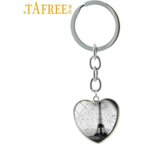 TAFREE Rain in Paris France Pendant key chain ring vintage Eiffel Tower keychain romantic French Art jewelry style gift HP106