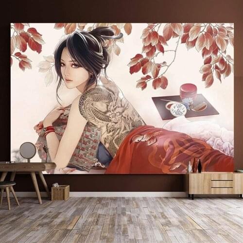 Chinese Style Retro Japanese Decorative Tapestry Tattoo Belle Bar Restaurant Wall Hanging Bedroom