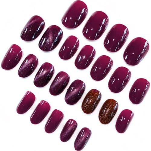 ELECOOL Cats Eye 6 Colors Fake Nails Full Coverage French round Long Nail Tips Acrylic False Nail Patch Faux Ongles Design