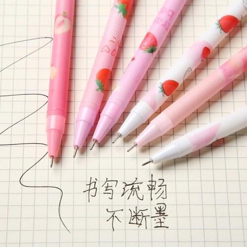 2pcs /lot Sweet Strawberry Peach Writing Gel Pen Rollerball Pen 0.5mm Black Ink