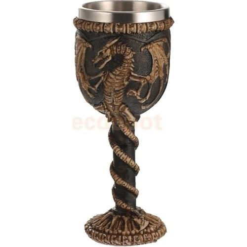 Gothic Double Wall Resin Stainless Steel 3D Drinking Mug Dragon Bone Skull Metal Wine Goblet Cup