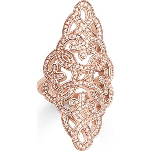 Rose Gold Color Arabesque Cocktail Rings White Zirconia, Fashion Thomas Style Glam Ring Jewelry Romantic Ts Gift for Women Wife