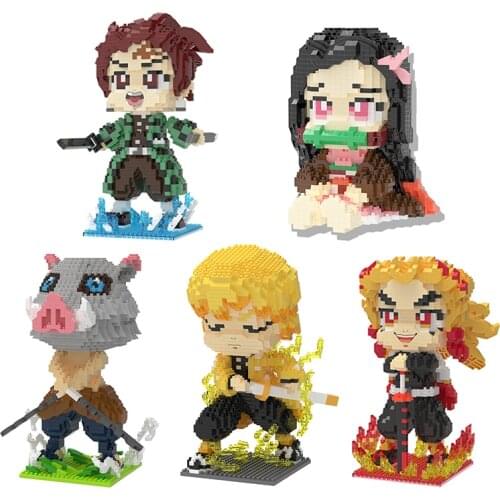 MOC Kamado fun Tanjirou Micro Anime Demon Slayer Building Blocks anime action Kawaii Figures Diamond Mini Bricks Toys