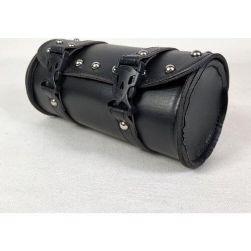 Motorcycle Cruiser Tool Bag Fork Barrel Shape Handlebar Front Fork Bag Black Pannier Saddle Bags Tools PU Leather Waterproof