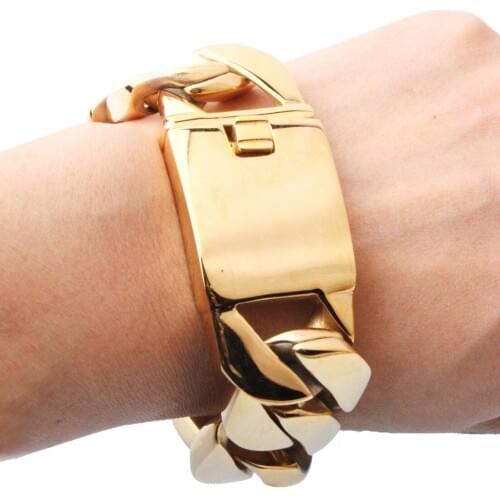 Granny Chic Yellow Gold Color Mens Bracelets & Bangles 26/31MM Wide Armband Heavy Solid Stainless Steel Bracelet Men Jewelry