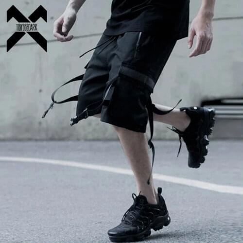 11 BYBBS DARK Tactics Cargo Shorts Men Streetwear Ribbon Reflective Shorts Male Summer Black Bottoms Multi-pocket Military DGH1