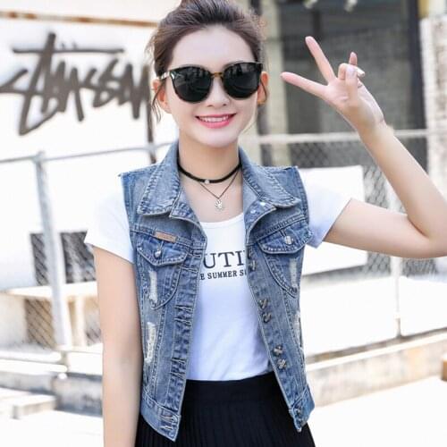Autumn New Womens Denim Vests Coat Sleeveless Casual Tops Female Jeans Waistcoats Short Jackets