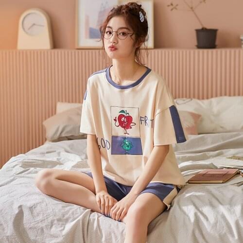 For Women Cartoon Female Underwear Cute Pijamas Pyjamas Hot Sale Ladies Pajamas Sets Round Neck Home Wear Cotton Sleepwear