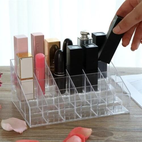Clear Acrylic 24 Grid Makeup Storage Box Lipstick Polish Display Stand Holder Cosmetic Organizer Box