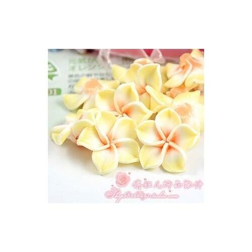 Sale!Color Yellow 30Pcs Loose 3D Polymer Clay Beads Flower/Plumeria rubra Design For DIY Jewelry Making