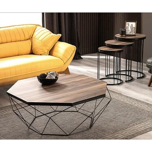 Roman Black Metal Pedestal, Walnut Veneer Mdf' Li coffee table Set coffee tables table basse furniture living room table