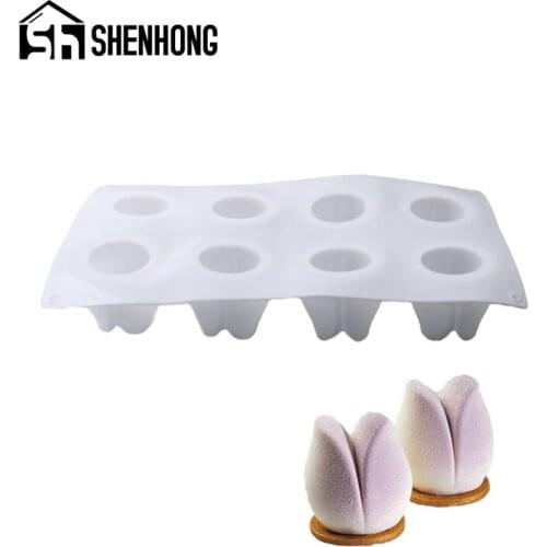 SHENHONG 8 Cavity Tulip Shape Pastry Tools Silicone Cake Mold Muffin Dessert Moulds Chocolate Mousse Decorating Baking Tool
