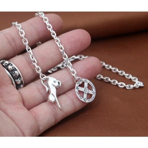 Starfield S925 Sterling Silver Retro Thai Silver Vintage Style Takahashi Goro Handmade Dog Footprints Round Necklace Men Women