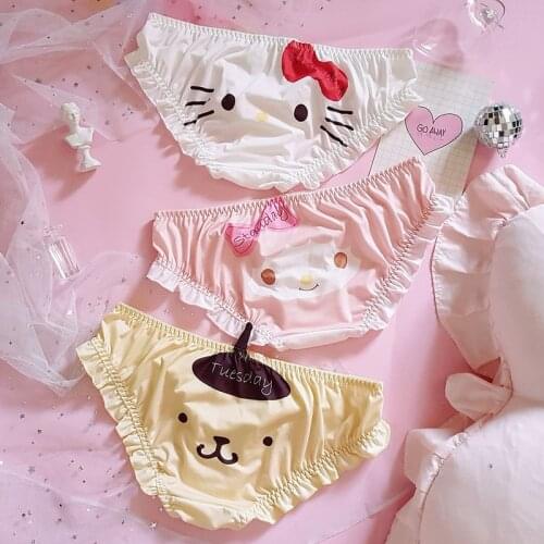 Kawaii Melody Purin Dog Cat Cute Girls Panties Briefs Ears Womens Underwear Daily Wear Milk Silk Pantsu Anime
