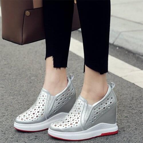 Platform Oxfords Shoes Women Genuine Leather Wedges High Heel Gladiator Sandals Female Round Toe Fashion Sneakers Casual Shoes