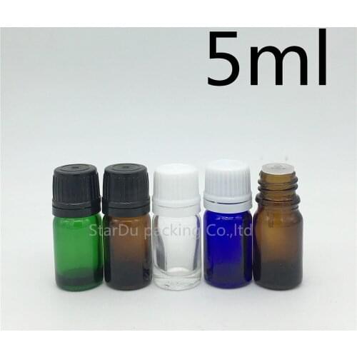 High-quality 100pcs/lot 5ML amber Glass Bottle Vials Essential Oil Bottle, 5cc Perfume bottles anti-theft cap with plug