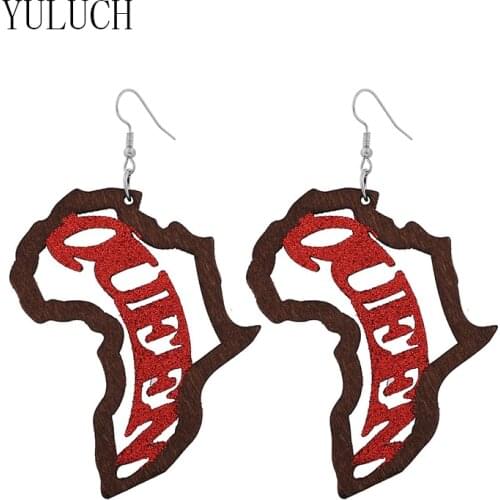 YULUCH Woman African Wood Earrings Girl Glitter Map Sequin Letter Pattern Hollow Jewelry for Woman Art Accessories