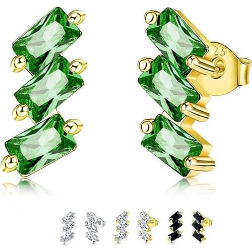 ZEMIOR Exquisite Earring For Women S925 Sterling Silver Inlay Cubic Zirconia Lightning Shape Earrings Three Zigzag Fine Jewelry