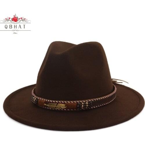 QBHAT Wide Brim Vintage Wool Felt Hats Women Panama Fedora Men Felt Jazz Hat Sombrero Chapeau Femme Gambler Trilby