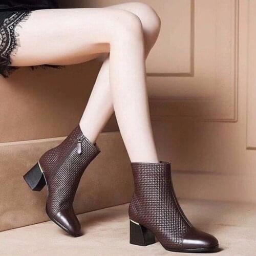 Winter NEW Women Ankle Boots High Heel Martin Boots Womens Wild Velvet Thick Heel Boots Zip Shoes Botas Mujer Invierno W21-84