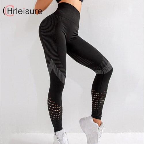 CHRLEISURE Women Fitness Leggings Push Up Legging Mujer High Waist Workout Legging For Women Hollow Seamless Jeggings