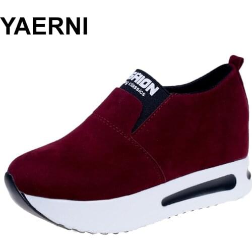YAERNI Autumn Women Creepers Height Increase Shoes Woman Casual Slip On Moccasins Platform Woman Elastic Band FootwearE1278