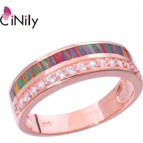 CiNily Created Orange Fire Opal Cubic Zirconia Rose Gold Color Wholesale for Women Jewelry Christmas Gift Ring Size 6-9 OJ9246