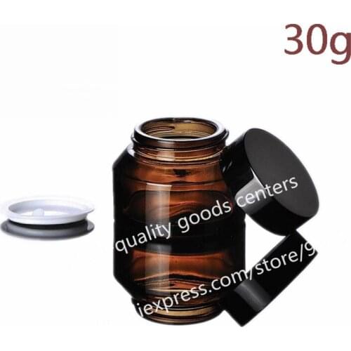 High Quality 200pcs 30g Amber Glass jars, 30ml Cream jars, Skin Care Cream bottles, Dark Glass Cosmetic Containers Free Shipping