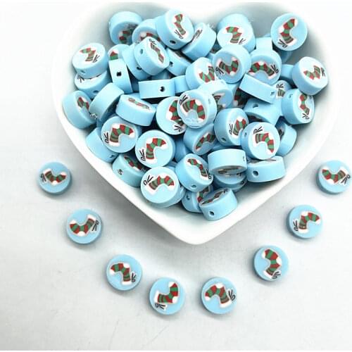 30pcs 10mm Christmas Pattern Beads Polymer Clay Spacer Loose Beads for Jewelry Making DIY Bracelet Accessories #02