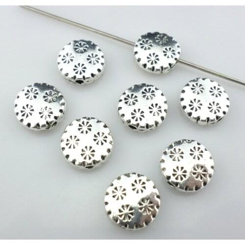 32pcs Tibetan Silver Flat Round Snowflake Loose Charm Spacers Beads 10mm Jewelry Findings