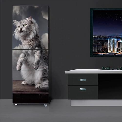 60x150cm/60x180cm Cute Cat Pattern Fridge Sticker PVC Refrigerator Door Kitchen Self-adhesive Wall Stickers Wallpaper Decor