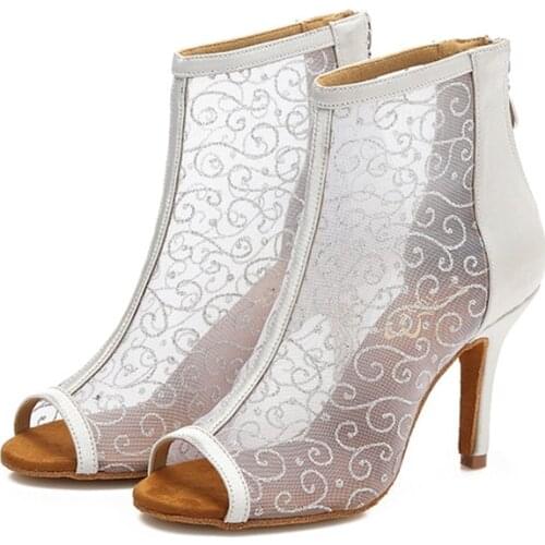 8.5cm Salsa Jazz Suede Plus Size Latin Dance Shoes for Party Women Teacher Dance Boots Girl Club Outdoor Latin Salsa Dance Shoes