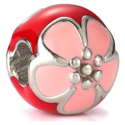 Stainless Steel Flower Ball Bead Enameled 4mm Hole Metal European Beads Bracelet Charms for DIY Jewelry Making Accessories