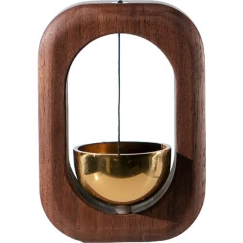 K1KA Wood Suction Door Wind Chime Pure Copper Magnetic Doorbell Refrigerator Magnet Housewarming Gift Door Opening Reminder