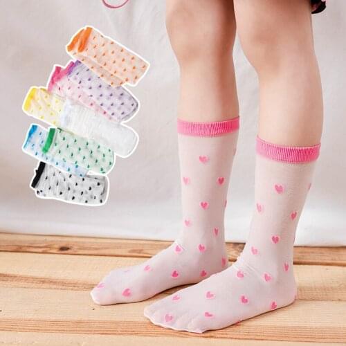 Candy Color Baby Socks Summer Mesh Breathable Boys Girls Socks Heart Print Kids Children Long Socks