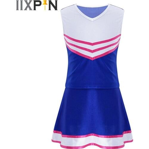 Kids Girls Jazz Hip Hop Modern Rave Dance Costumes Cheer Outfit Cheerleader Uniform Sleeveless Crop Top With Skirt Dancewear Set