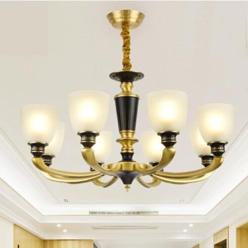 Home chandelier Lighting Copper Glass lampshade parlor Chandelier Living Room light Modern hanging Lamp Restaurant Lustre light