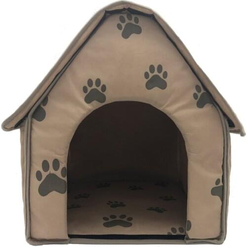 Small Dog House Nest Cute Paw Print Portable Detachable Foldable Dog Cat Sleeping House Washable Soft Pet Nest